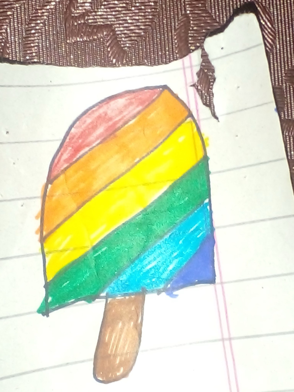 ภาพวาดไอศกรีมแท่งสีรุ้งด้วยสีไม้